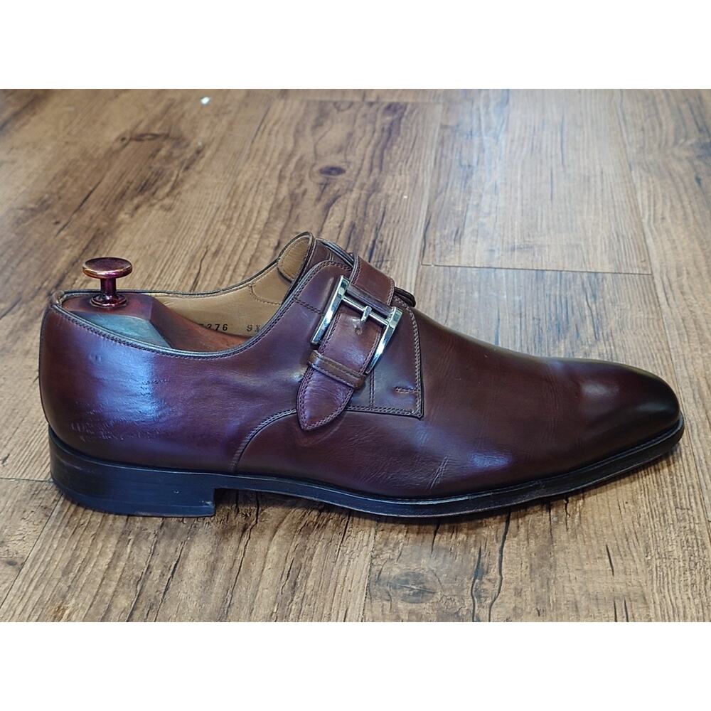 Magnanni Men’s Monk Strap 9.5M Cordovan Brown Burnished Leather Dress Shoes - Picture 6 of 11
